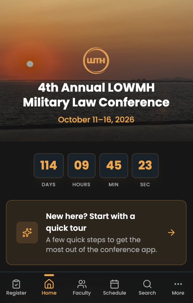 The conference app Will built on Hercules for his firm's annual military law conference